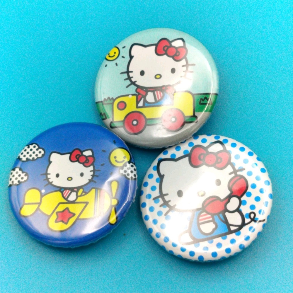 Sanrio Hello Kitty Lot Of 3 Pin Button Pinbacks 2010 Multi Color Kawaii